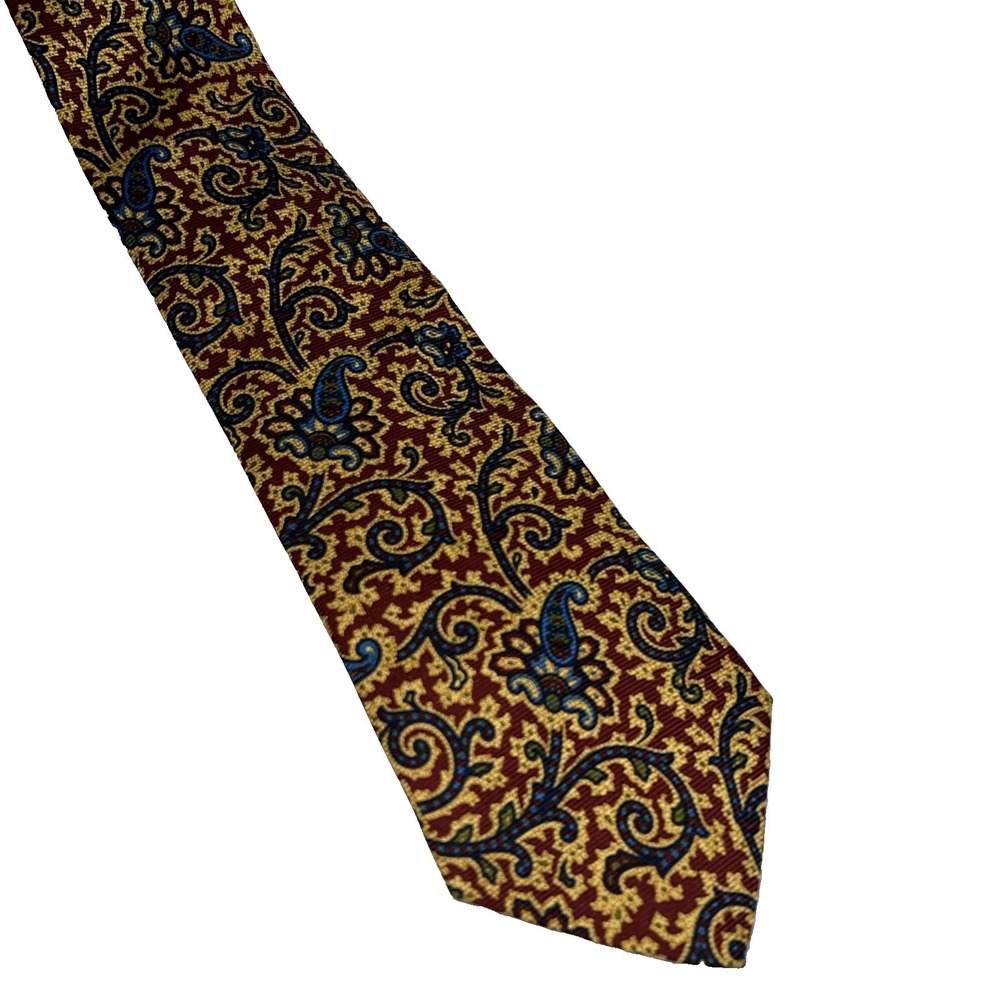 Tommy Hilfiger Necktie Mens OS Gold Blue Red Paisley Silk Formal‎ Business C19